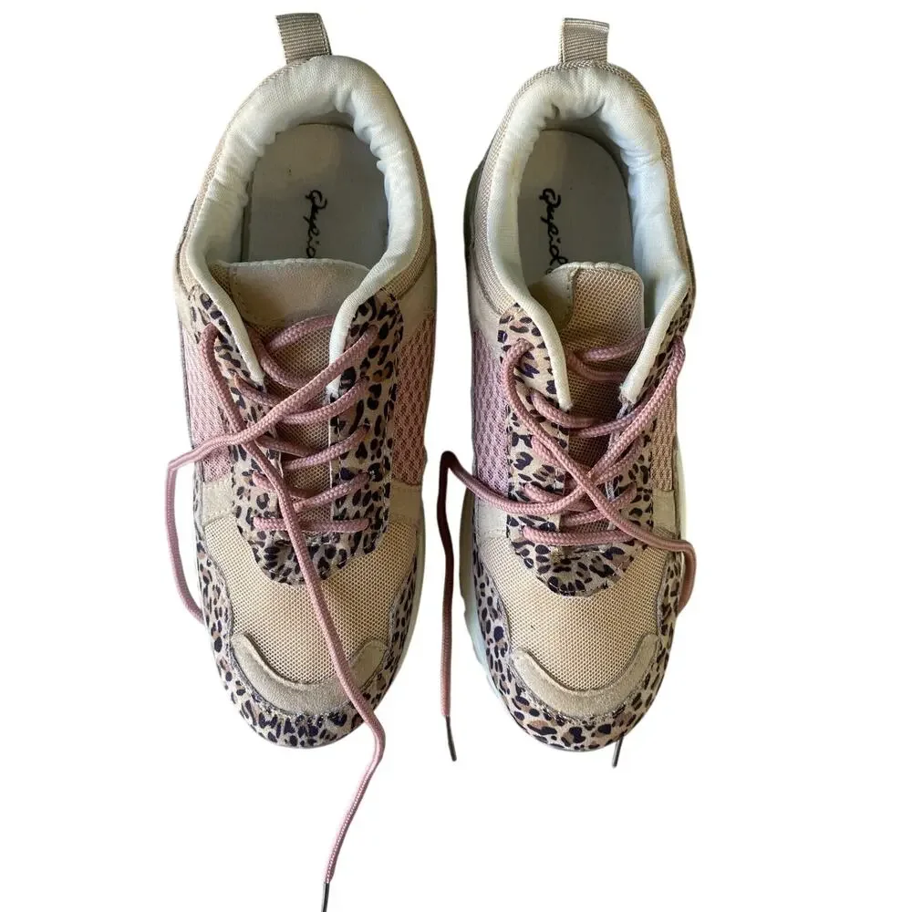 Qupid Sneakers Women’s 7 Pink Rose Good Cheetah Print Lightweight Fashion Shoes